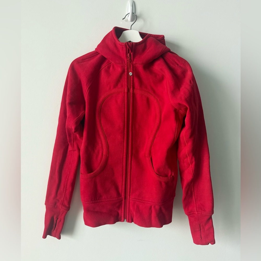 Lululemon Fitted Full Zip Scuba Hoodie Jacket Dark Red EUC Sz 8
